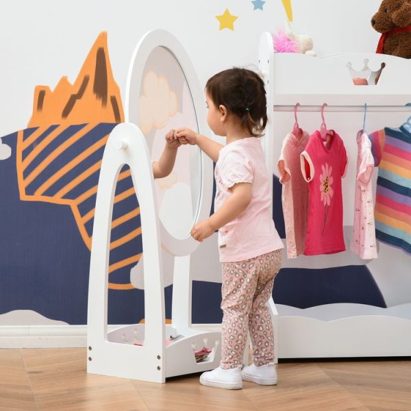 jusqu'à Budget ✨ HOMCOM Miroir à Pied Inclinaison Réglable – Miroir Enfant – Design Couronne – étagère De Rangement – Dim. 40L X 30l X 104H Cm – MDF Blanc 🎁 3