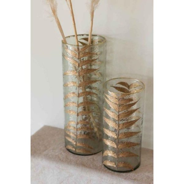 De gros 👍 Paris Prix Vase Design En Verre Golden Leaf 42cm Or 💯 achetez 3