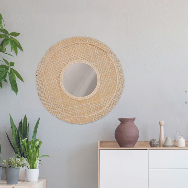 Sortie 🔥 The Home Deco Factory Miroir Rond Mural En Cannage Home – Diam. 49 Cm – Beige 😍 grande surprise 3